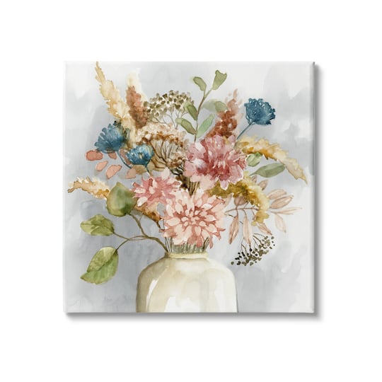 Stupell Industries Wildflower Watercolor Bouquet Country Vase Floral Painting Canvas Wall Art